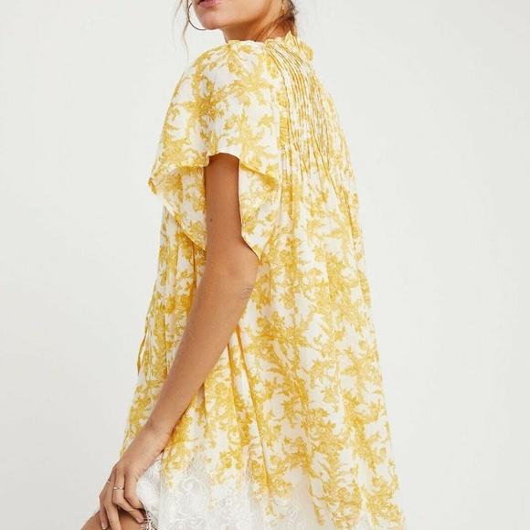 Free People Marigold Printed Floral Lace Dress L - Picture 3 of 8